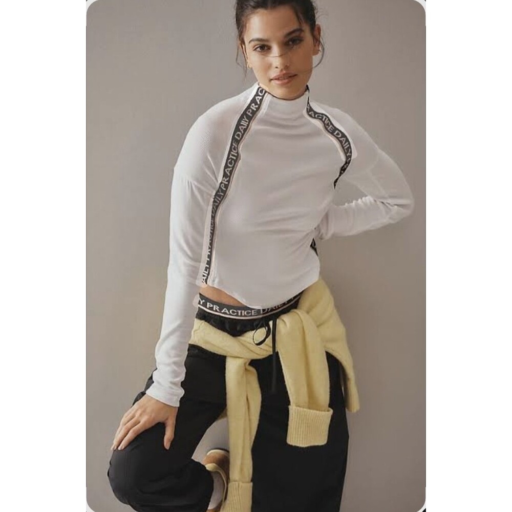 Anthropologie Daily Practice Racer Stripe Long Sleeve Top Tee Womens XL Rib Knit